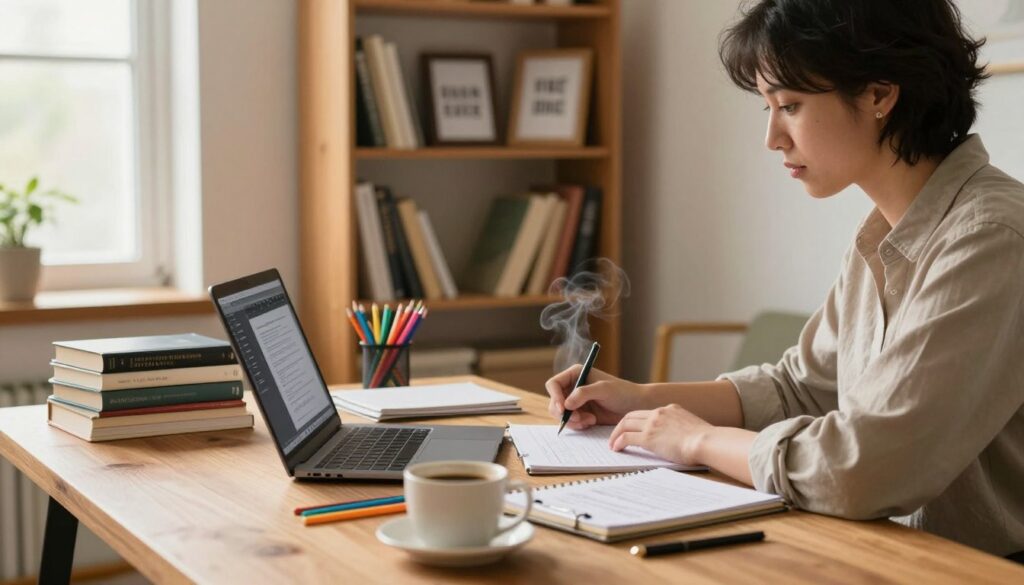 freelance proofreader working from home on laptop
