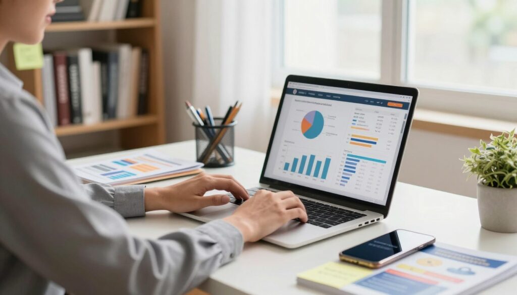 Person working on a laptop at home earning money online